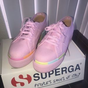 Superga Pink Sneakers with fun rainbow scheme trim